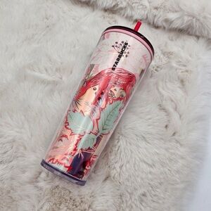 Starbucks Pink and Red Woodland Tumbler with Straw